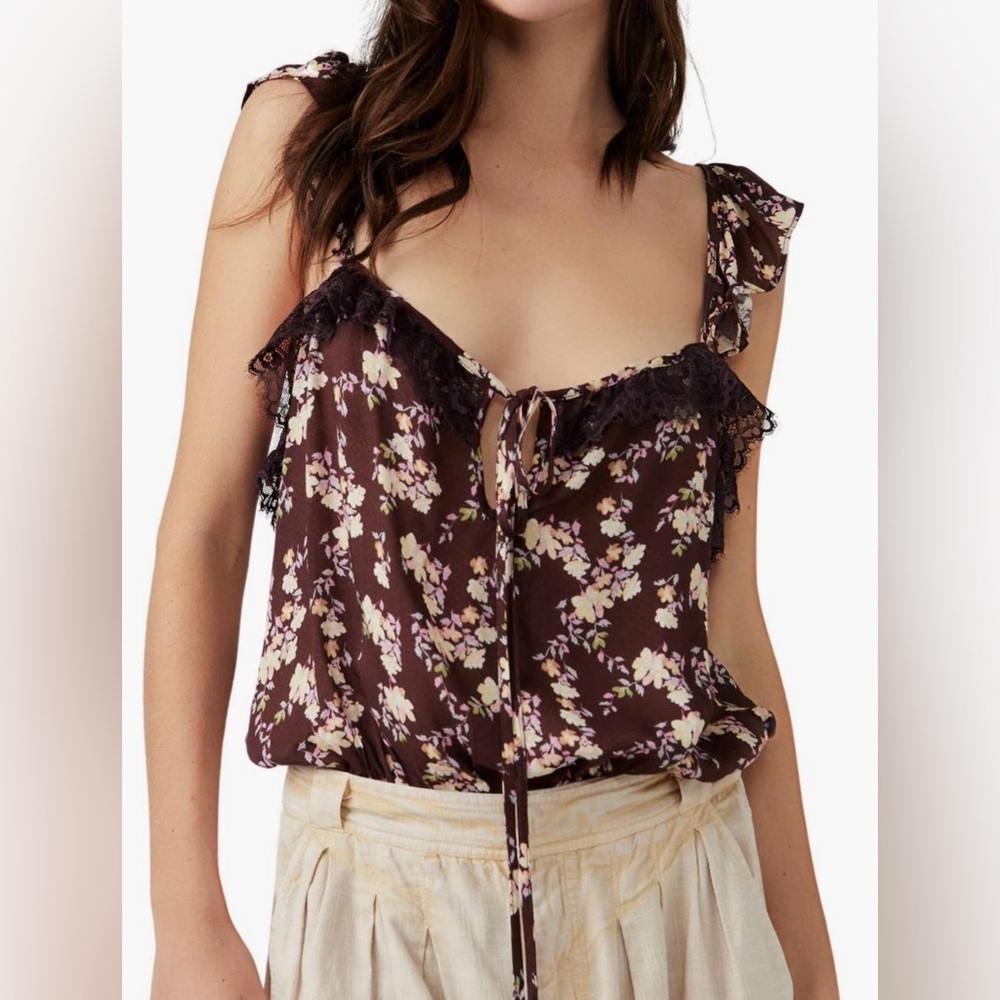2/$28 Free People Intimately Free Take It Away Bodysuit Chocolate Merlot S NWT